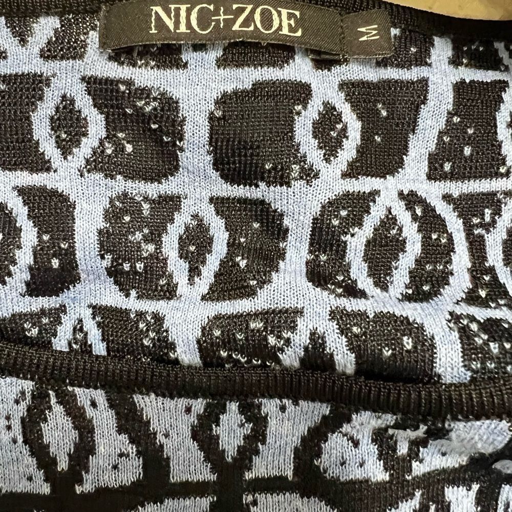 NIC+ZOE medium blue and black geometric sweater crew neck long sleeve - Picture 4 of 10